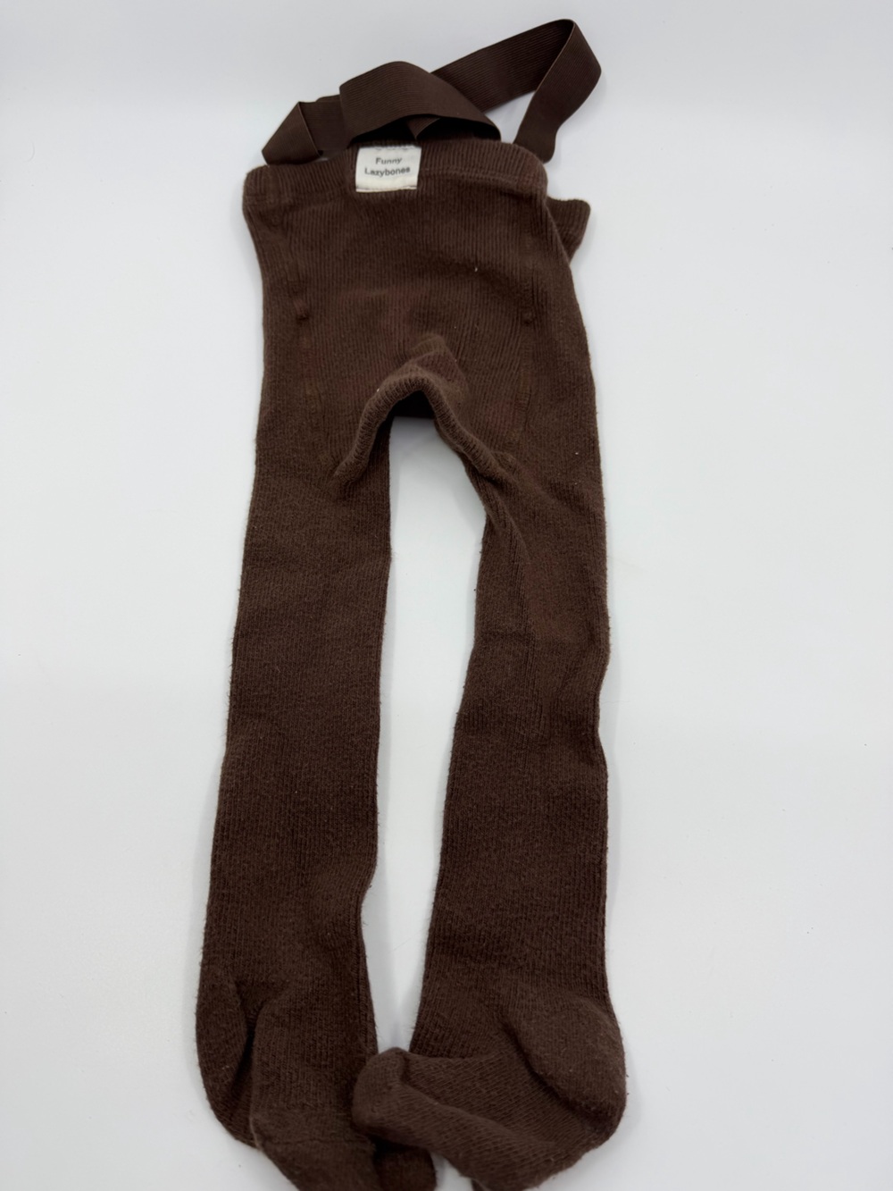 Funny Lazybones Ribbed Suspender Tights Brown Kids